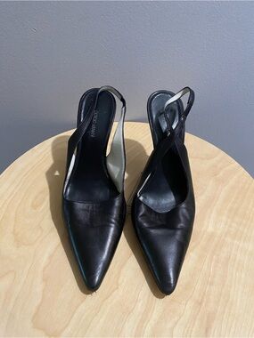 Giorgio Armani Black Leather Pointed Slingback Heels